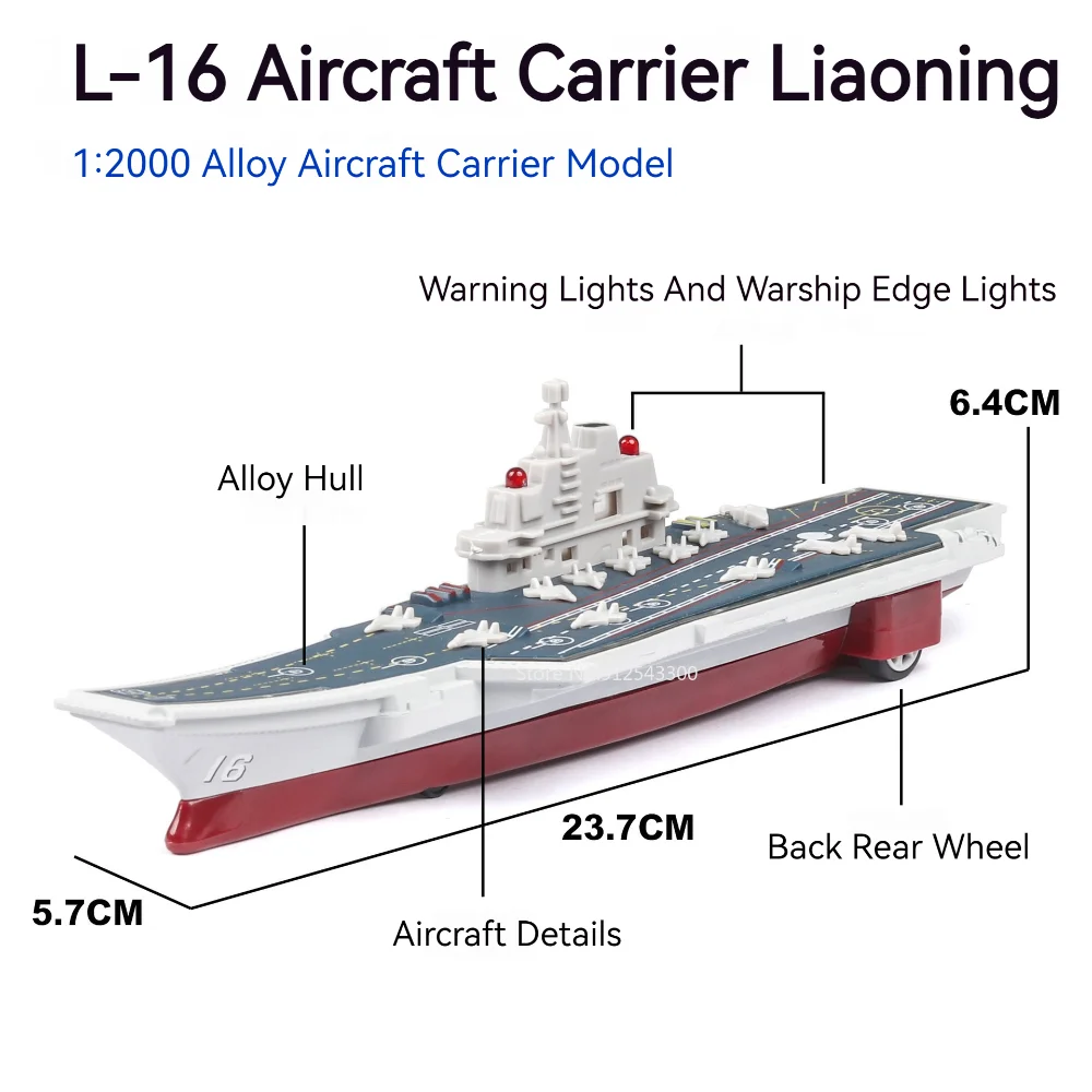 1/2000 China Aircraft Carrier L-16 Liaoning Model Toy Car Diecast Metal Sound Light Pull Back Simulation Fighter Models for Kids