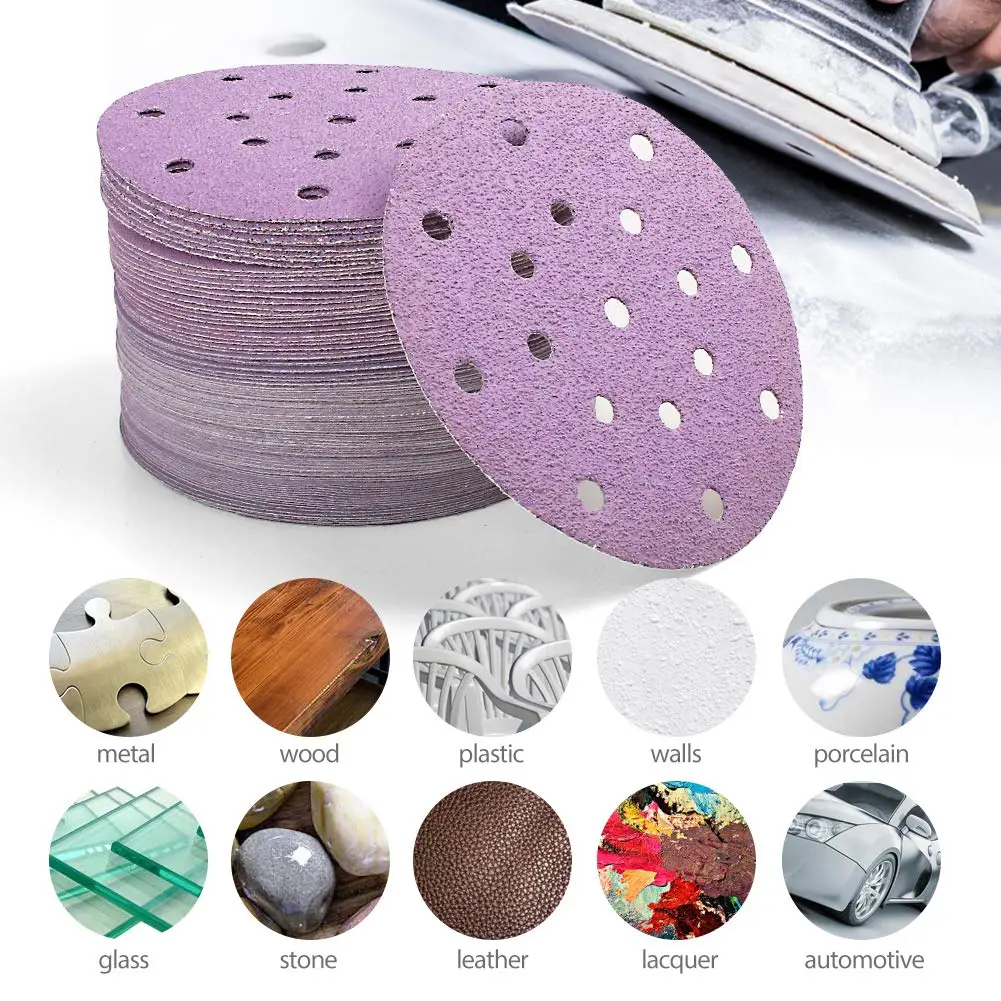 15PCS 6 Inch 17 Hole Sanding Discs 60-10000 Grit Assorted Sandpaper Wet Dry Hook and Loop For Festool Random Orbital Sander