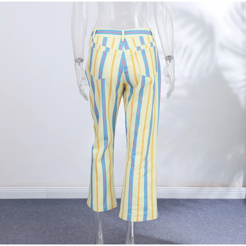 Fashion Women's Striped Pants Button Zipper Double Pockets Straight Straight Leg Trousers 2026 Spring Summer Casual Lady Pant