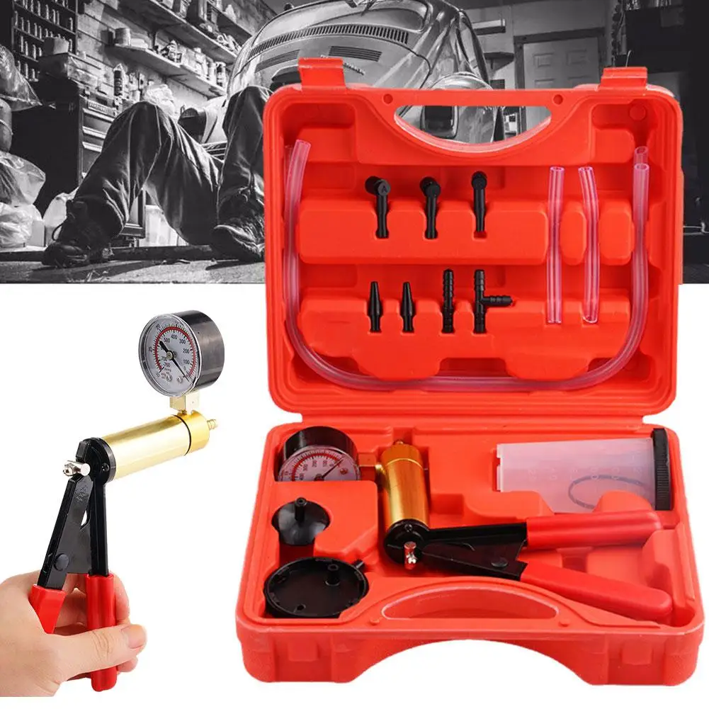 Manual Brake Bleeder Vacuum Pump Kit Vacuum Pistol Pump Tester Kit Auto Fluid Tester With Gauge Adapters Test Tools Kit