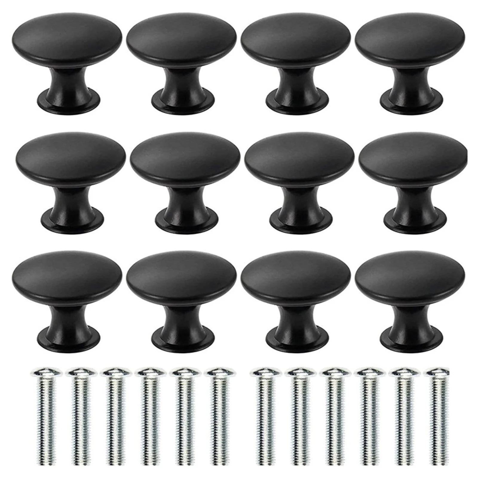 12Pcs Metal Black Single Grain Small Handle Round Door Knob Cabinet Handle For Bathroom Toilet Drawer Kitchen Furniture Hardware