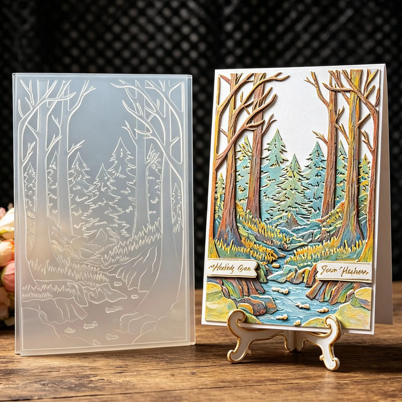 Forest style mountains, forests, valleys, textured embossed boards, scenic themes, handmade invitation letters, commemorative ca