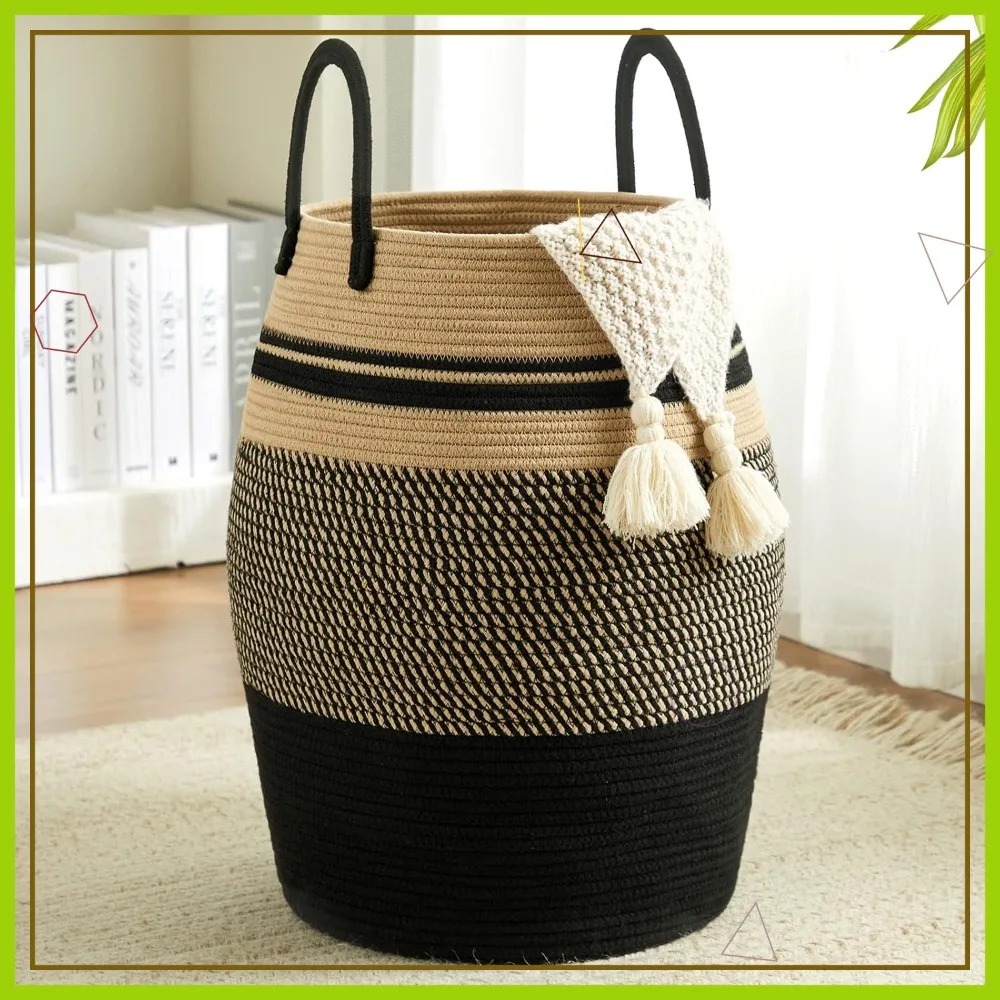 

Очень большая складная корзина для белья на 105 л, тканый органайзер для хранения для спальни, гостиной