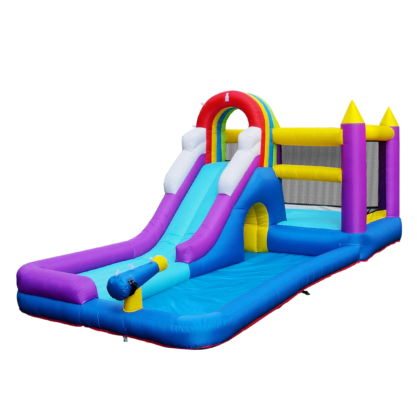 

Inflatable Water Slide Bounce House Combo with Slide, Climbing Wall, Obstacles, Trampoline, Ball Pit Water Splash Pool