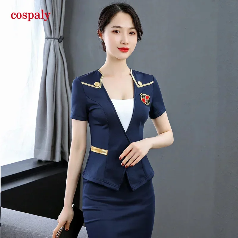 Bar Woman Sexy Flight Attendant Uniform High-End Elegance Cosplay Clothing Club Secretary Workwear Office Short Skirt Suit Suit