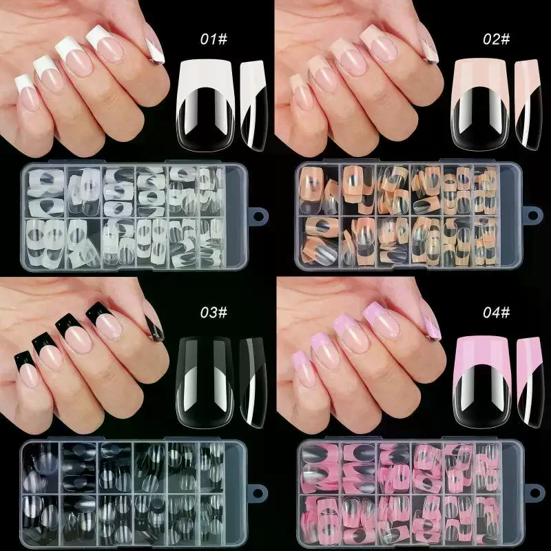 

120Pcs French Press On Nails Full Cover Almond False Nail Tips Removable Armor Mixed Size DIY Accessories Nail Salon