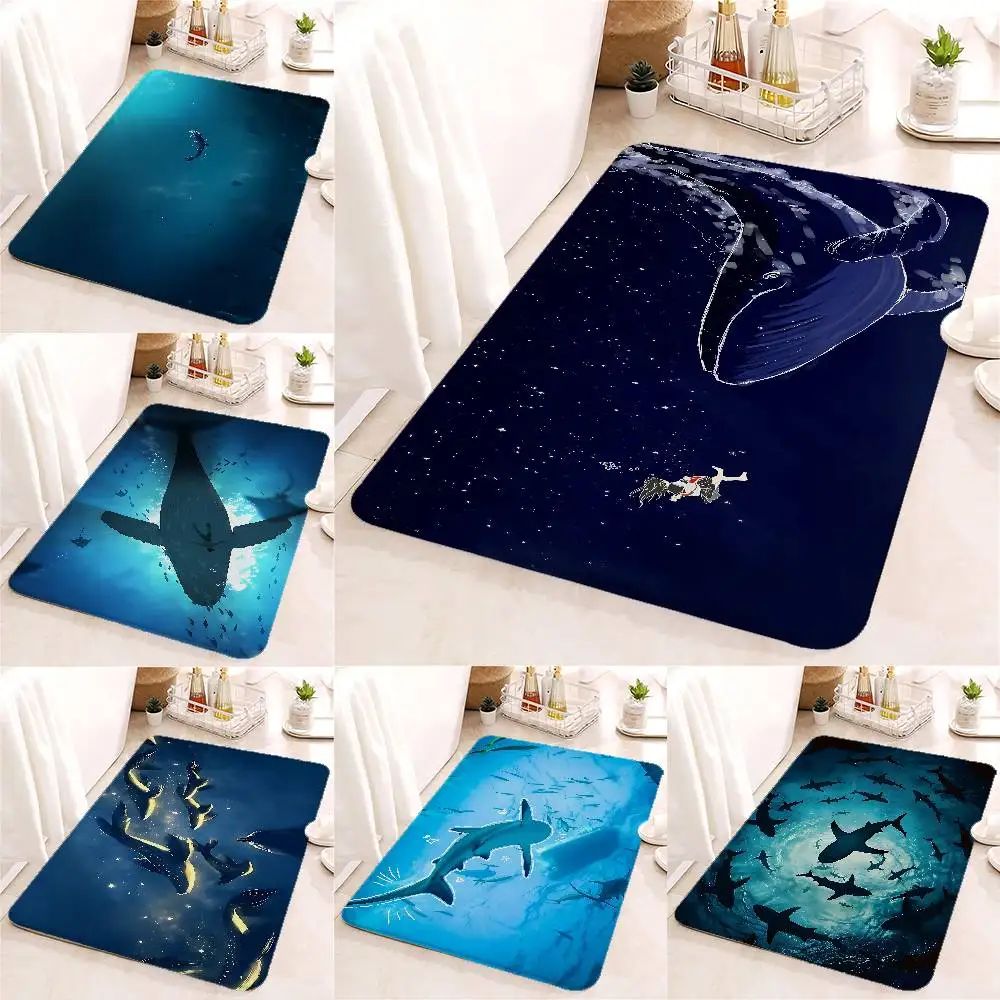 Cute Ocean Whale Fish Shark Carpet For Living Room Sofa Decor Modern Rug Floor Mat For Men Bedroom Durable Area Rugs