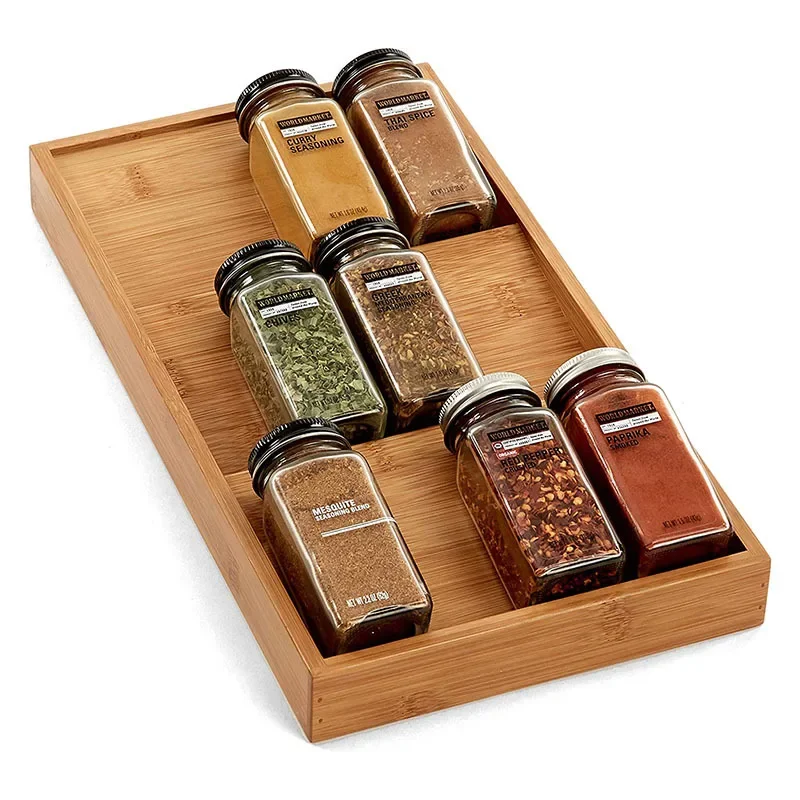 Three Layer Acacia Wood Cover Shelving Kitchen Nature Wooden Storage Organization Holders Seasoning Spice Jars Racks