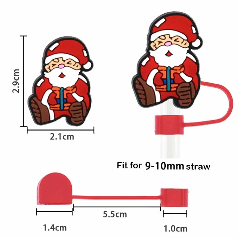 Santa Straw Covers Cap Reusable Silicone Straw Toppers For Stanley Cup Leak-Proof Dust Proof Straws Cover Tumbler Accessories