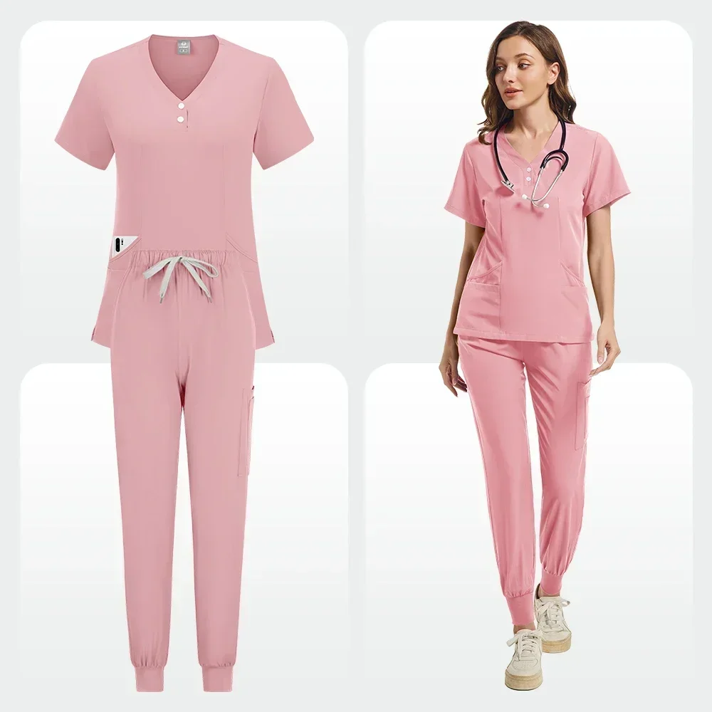 

Nurse uniform Women's short-sleeved V-neck top frosted jogging pants Medical suit summer casual medicina accesorios médicos