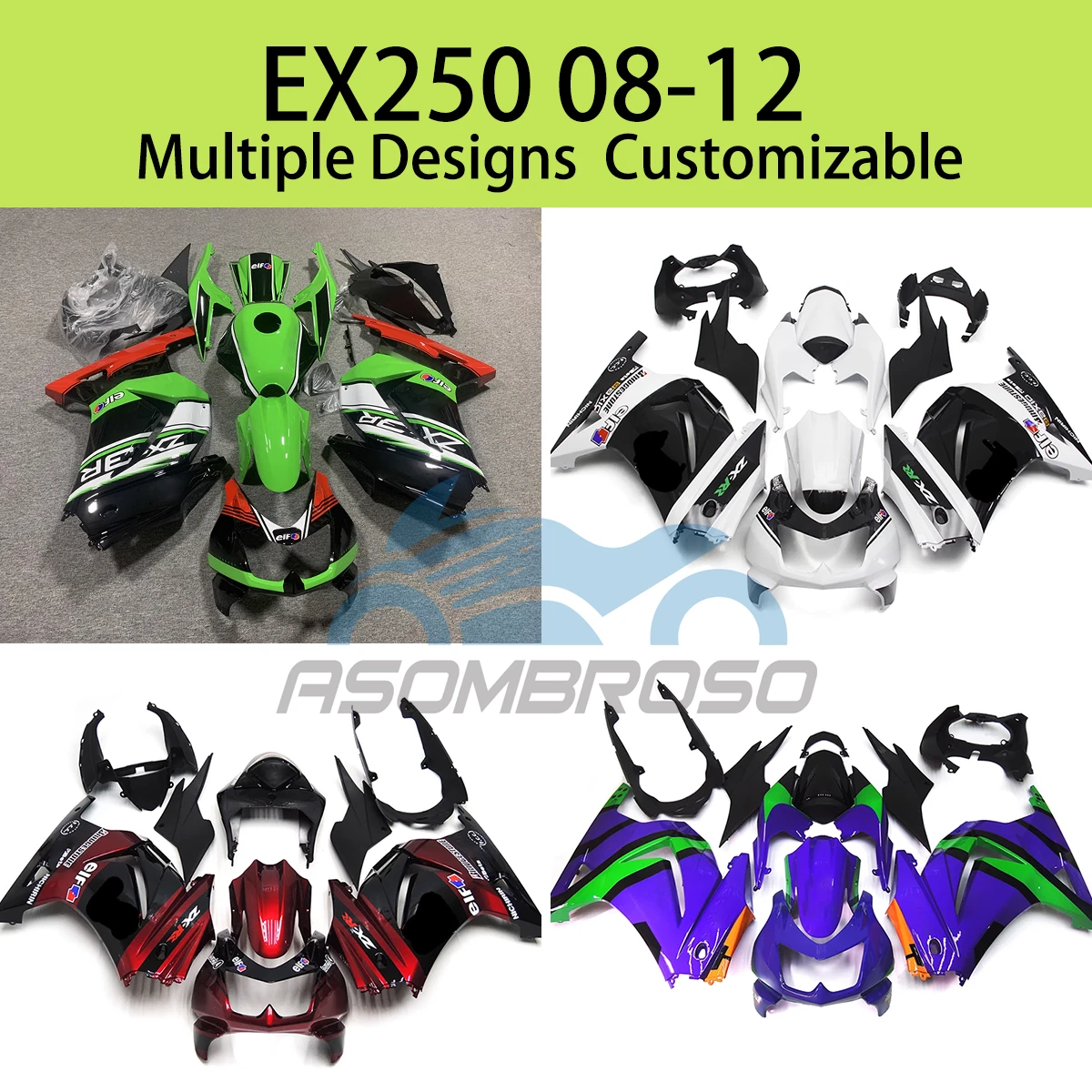 For EX250 08 09 10 11 12 Free Custom Fairings 2008 2009 2010 2011 2012 Aftermarket Fairing Kit Motorcycle