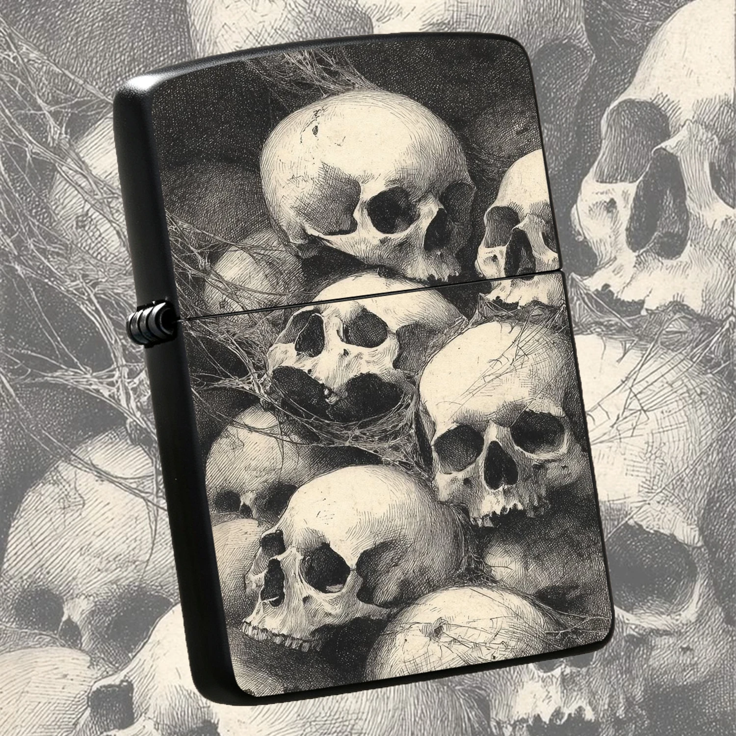 Vintage Dark Skull Spiderweb Etched Lighter, Artistic Sketch Style Portable Ignition Tool, Cool Unique Desktop Display Ornament, Suitable For Daily Outdoor Travel Multiple Scenarios, Exquisite Exclusive Gift For Your Friends And Hobbyists A