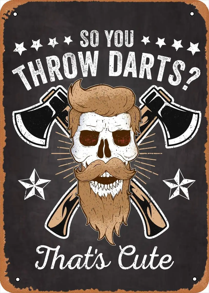 1p,YSIRSEU Fun Dart Axe Throwing metal tin signage  axe throwing vintage poster Men cave decoration