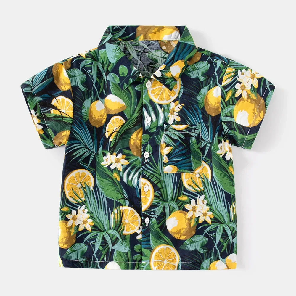 2024 New Boy Shirt Summer Beach Hawaiian Resort Style Children Floral Top  Short Sleeve Shirts Kids Lapel Shirt for Baby Wear