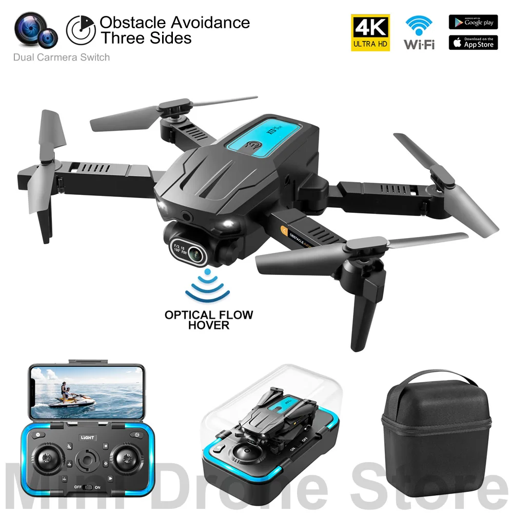 Xt3 fácil voar mini vr wifi fpv drone 4k fluxo óptico evitar obstáculos dobrável quadcopter com câmera dupla rc helicópteros brinquedos