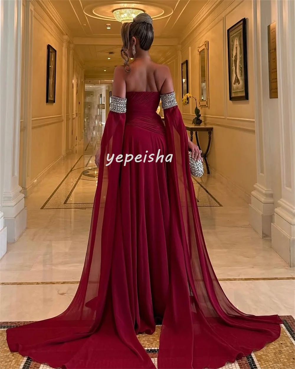Personalizado clássico chiffon beading drapeado plissado a linha sem alças vestidos longos sob medida vestidos de ocasião retro moda requintado
