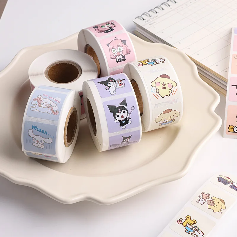 500pcs/roll 1inch Sanrio Hello Kitty Kuromi hand account labels baking decorative stickers Cartoon envelope sealing stickers