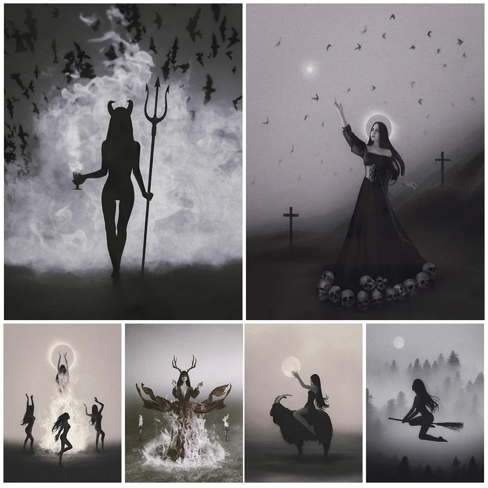 

Witch Sabbath Vintage Wall Art Canvas Painting The Dark Witch And The Queen Of Hell Art Print Witchcraft And Black Magic Poster