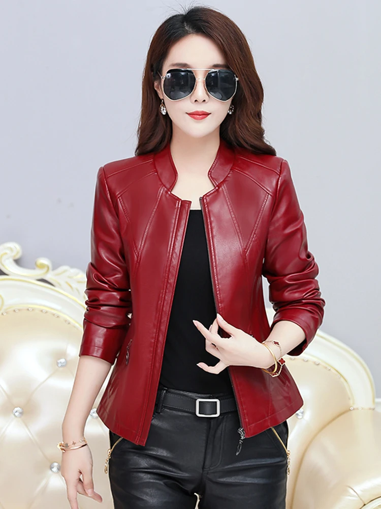 Giacca in Vera Pelle da Donna, Stile Coreano Slim Fit, Nuova Collezione Primavera Autunno, Taglie Grandi, Cappotto in Pelle alla Moda