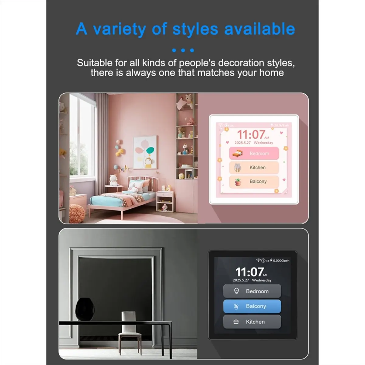 Tuya WiFi 4inch Touch Screen Smart Switch Support 1/2/3Gang/Curtain/Roller Blind Switch 6in1 Multi Language for