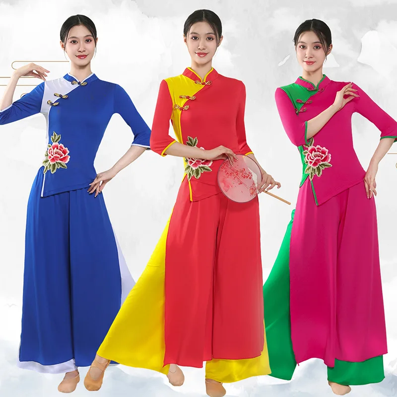 spring-summer-new-style-women's-dance-performance-costume-set-national-tulip-flower-embroidery-square-dance-outfit-mid-sleeve