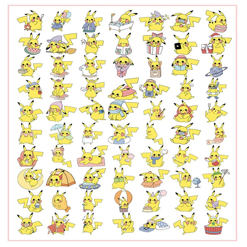 70pcs Pokemon Pikachu Kawaii Cartoon DIY Stickers Animation Figures Hand Account Decorative Materials Children Like Gifts