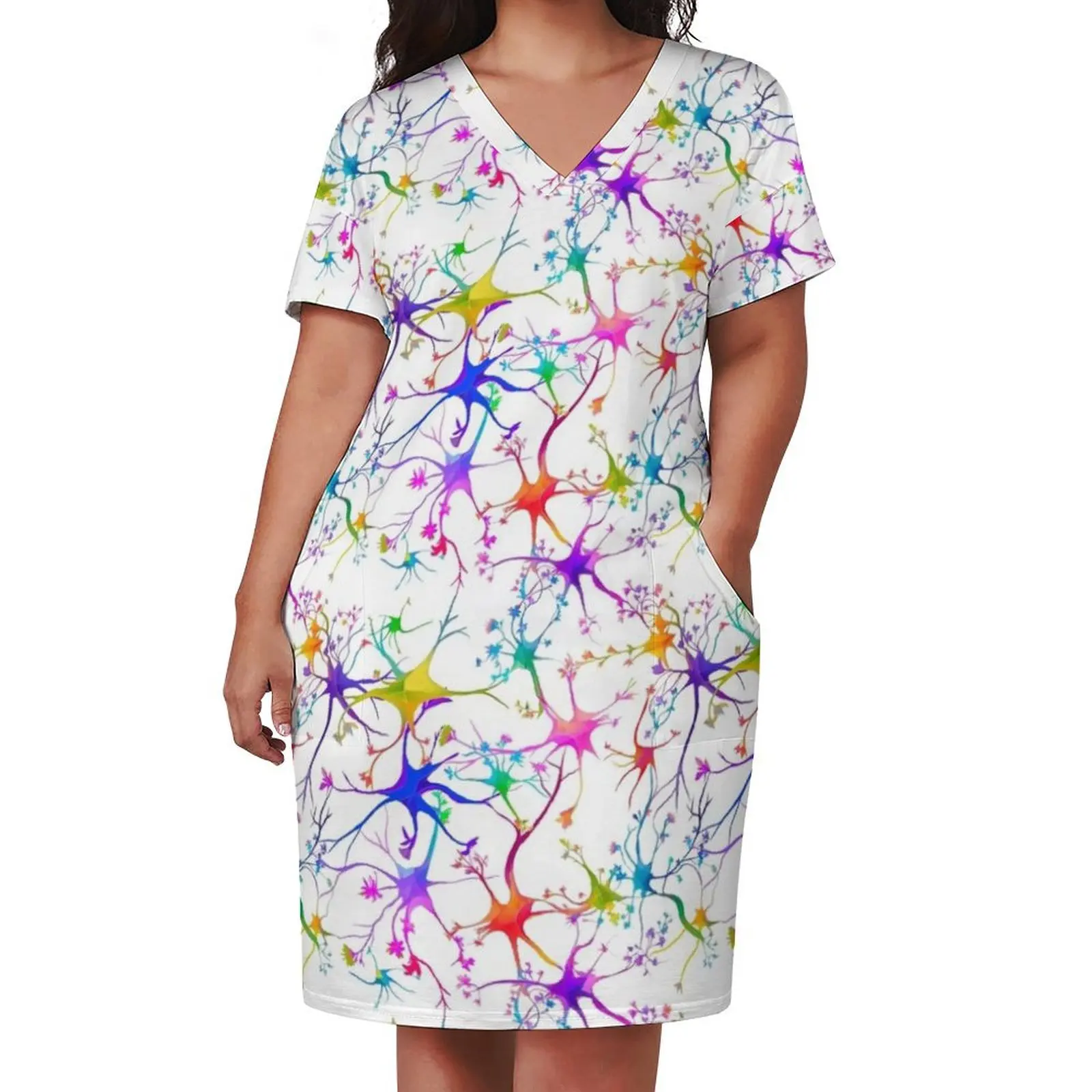 Neuronal Blooms Loose Pocket Dress Dress vintage summer women