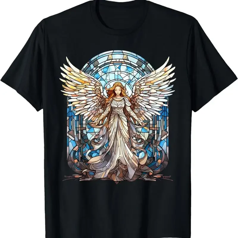 Stained Glass Angel Vintage Mosaic Spiritual T Shirt Gift For Friends Size S 4XL