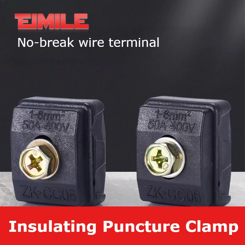 50A Insulated Puncture Wire Clip ZK-CC06 T Shaped Terminal Splitter 400V Break Proof Connector Clamp for 1mm²-6mm² Power Cable