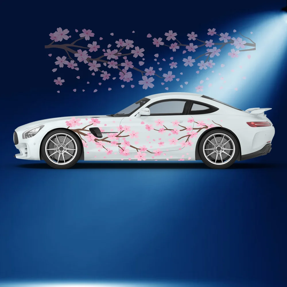 Pink Butterfly Flower Print Car Side Sticker Vinyl Self-adhesive Paper Motorsport Paint Decal Suitable for Truck Suv Decoration