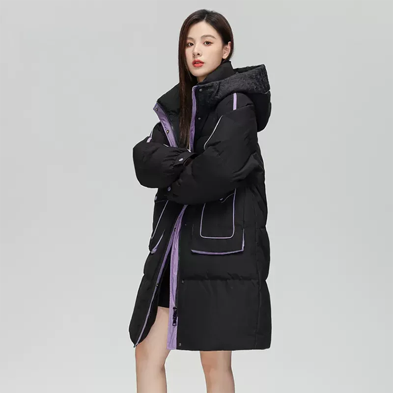 Chaqueta larga con capucha para mujer con bolsillo grande, Parker cálido, chaqueta de plumón de pato blanco, abrigo informal, otoño femenino, invierno, 2023