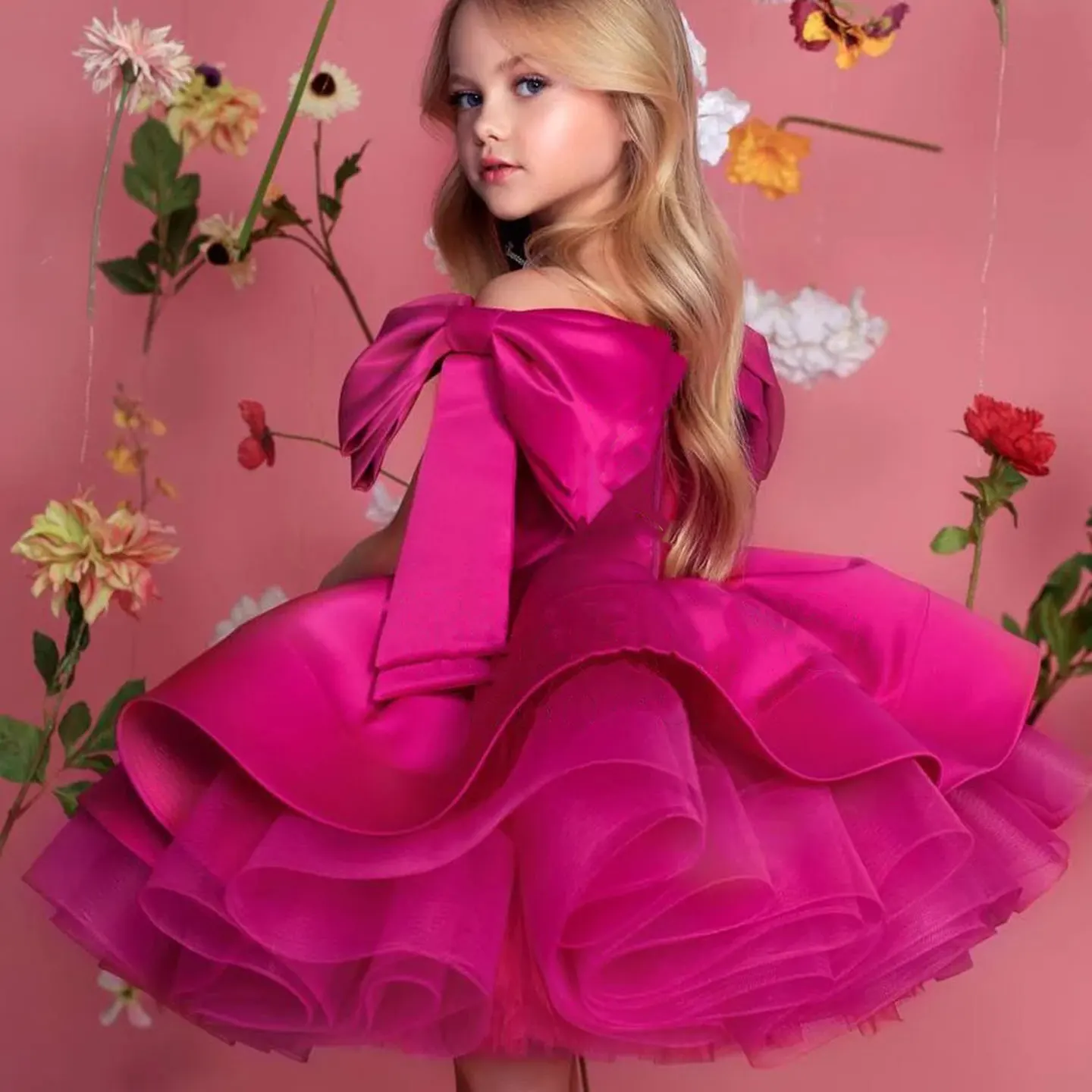 Jill Wish-Robe de Princesse Rose Unie pour Fille, Tenue de Bal Élégante à Manches Décolorées pour ixd'Anniversaire et de Mariage, J159