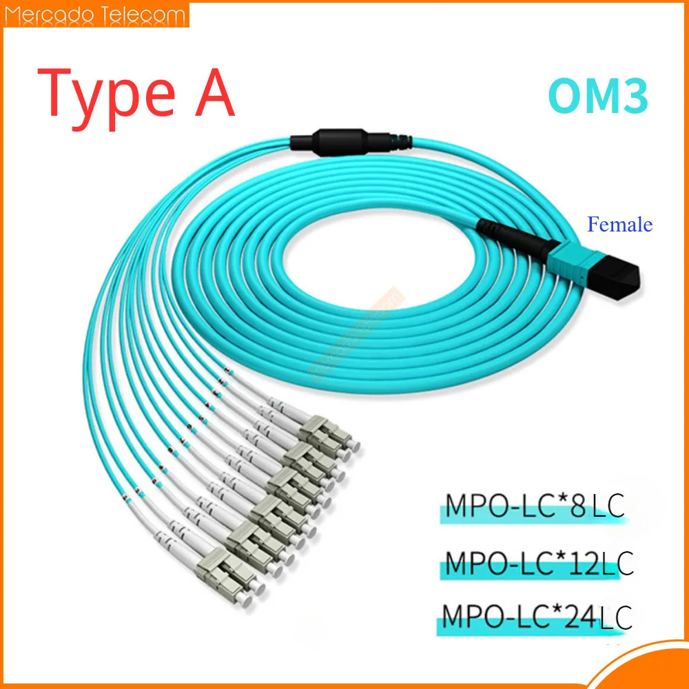 

8/12/24 cores MPO-LC patch cord Type A OM3 female MTP-4DLC 6DLC fiber breakout 8C 12C 24C OM3 ftth fiber optic jumper