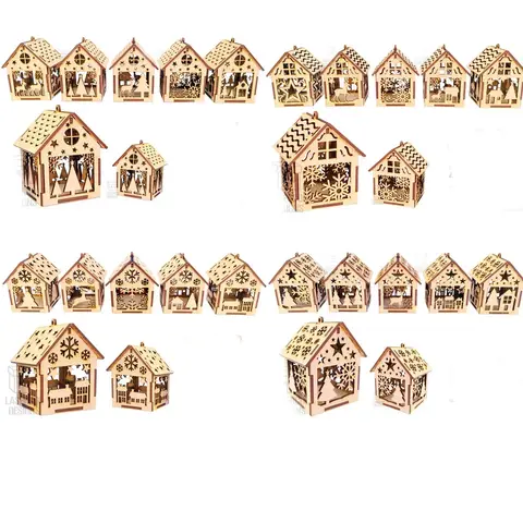 4 Sets Christmas House Ornaments Laser Cuttings Files Bundle Puzzles Digital Designs SVG DXF Ai Vector Formats Package