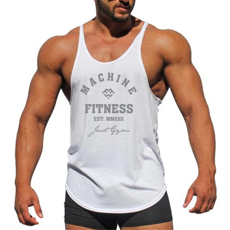 Men Cotton Running Vest Gym Fitness Tank Top Sleeveless Workout Muscle Shirt Breathable Summer Sports Training Bodybuilding Mens