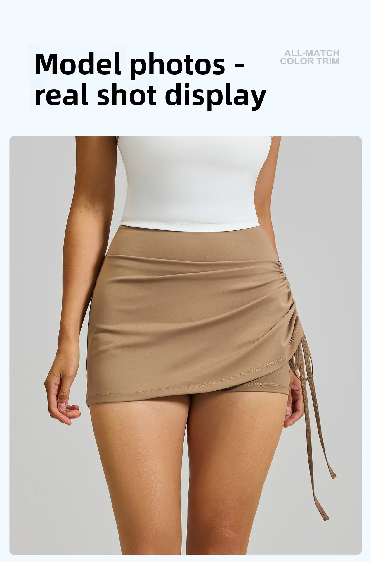 2026 Sommer Heißer Damen-Sportrock Anti-Rutsch-Rock Hohe Taille Laufshorts Fake Zweiteiliger Yoga-Shorts mit Kordelzug Sexy Passform – Detail 13