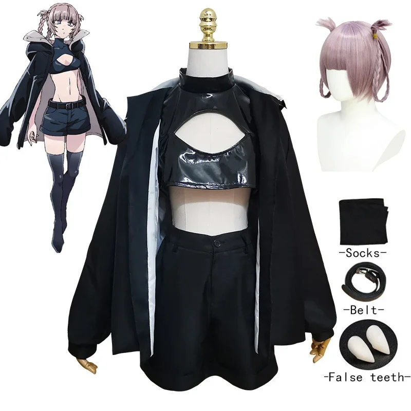 Anime Call of The Night Nanakusa Nazuna Cosplay Costume Wig Black Cloak Jacket Leather Vest Shorts Outfit Yofukashi No Uta Women