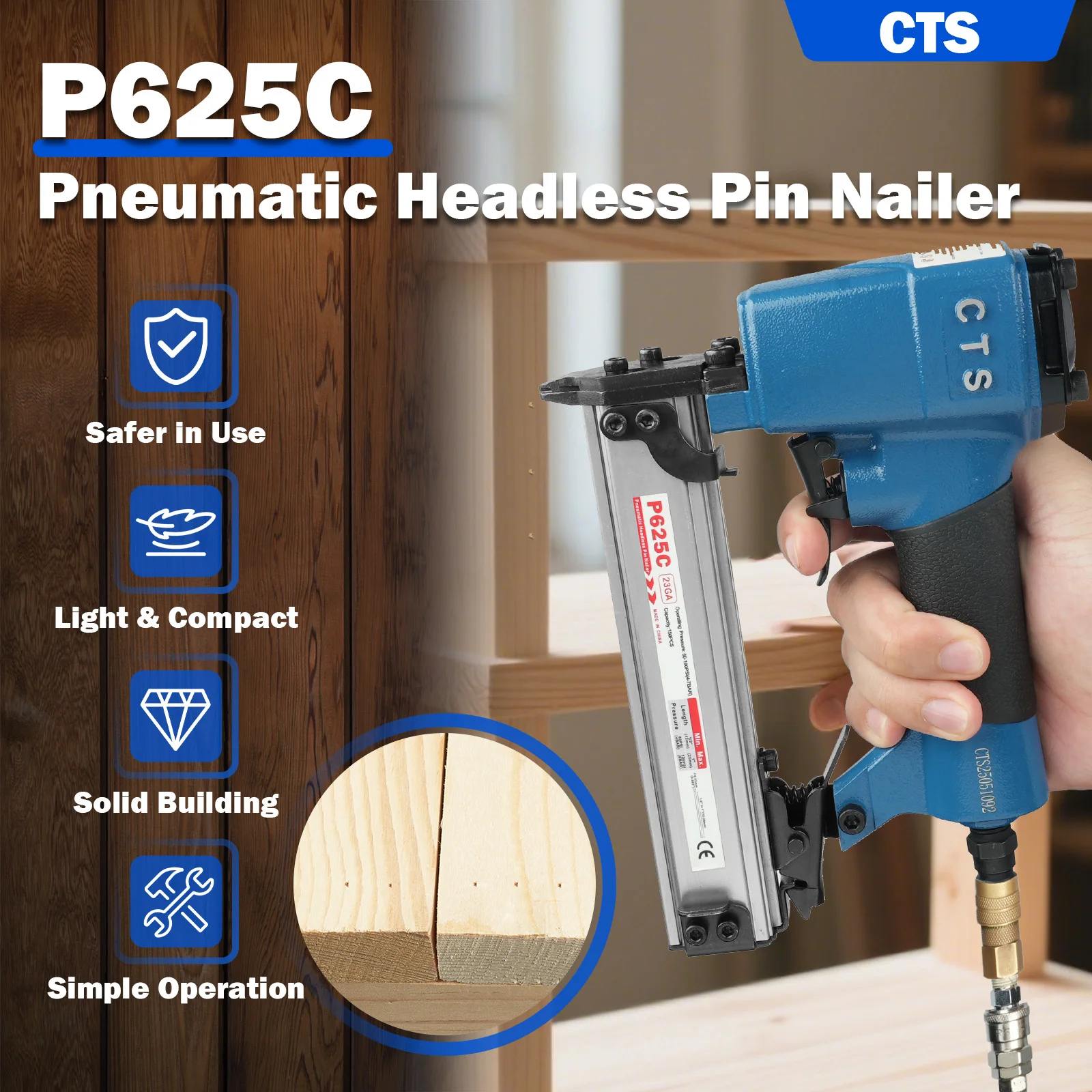 P625C 23Ga  Air Pin Nailer Small Fixing Nail Guns3/8