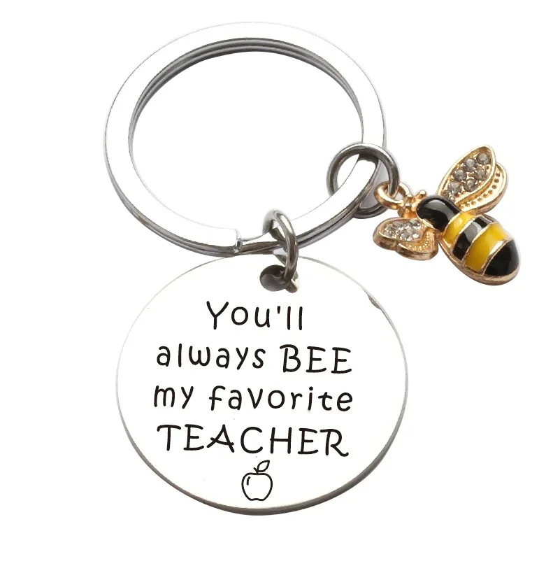 Stainless Steel Laser Engraved Bee Keychain Small Animals Pendant Teacher\'s Day Gift  YLQ10396