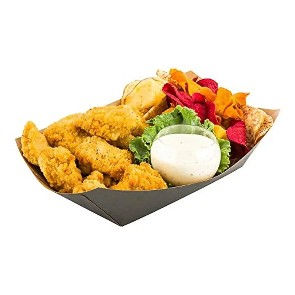 Disposable Paper Food Trays 200ct Durable Greaseproof Snack Trays 1lb Capacity Portable Black Food Boats Parties & Events