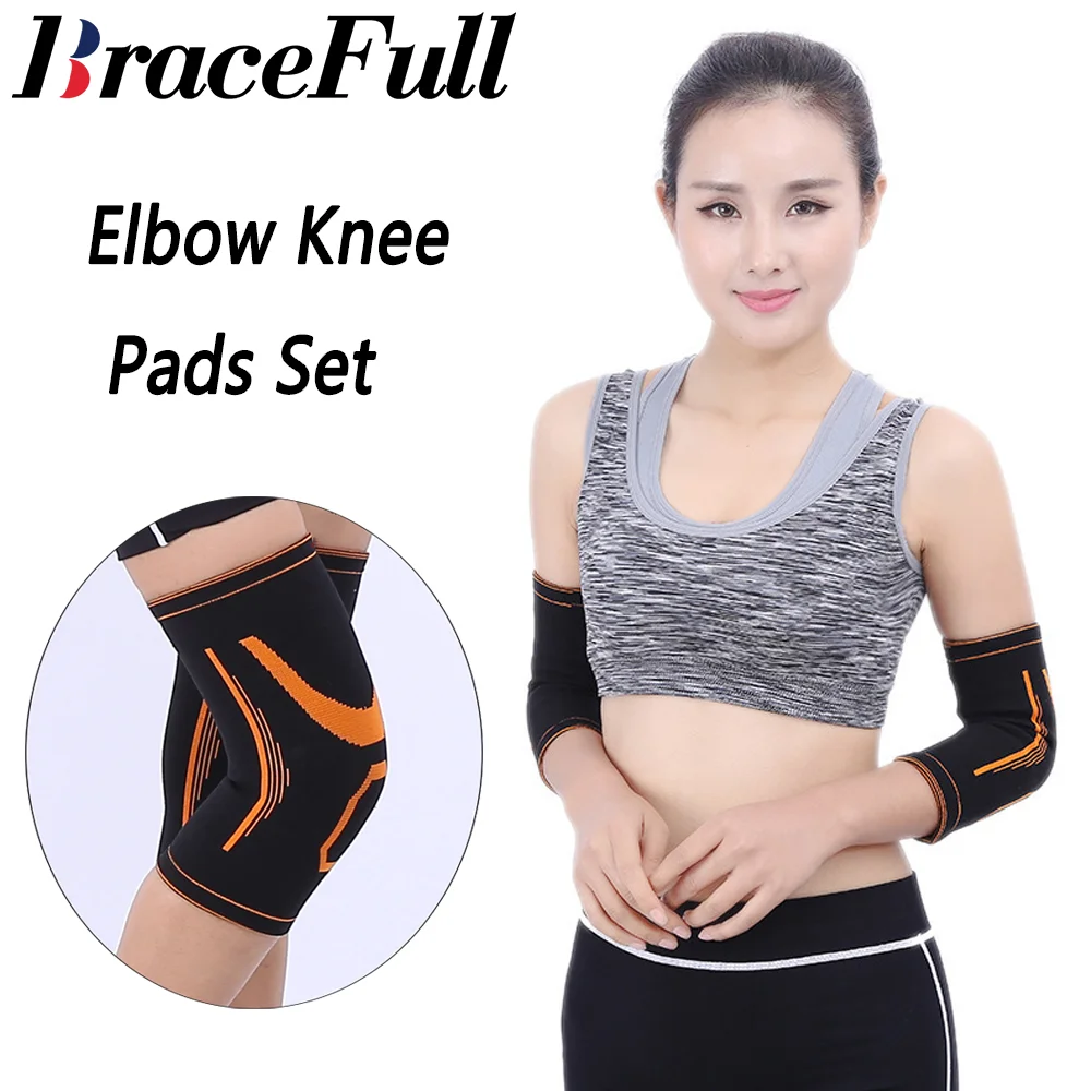 1Pair Fitness Elbow Brace Compression Knee Support Sleeves for Tendonitis Tennis Joint Pain Men & Women Arm Forearm Relief Pads