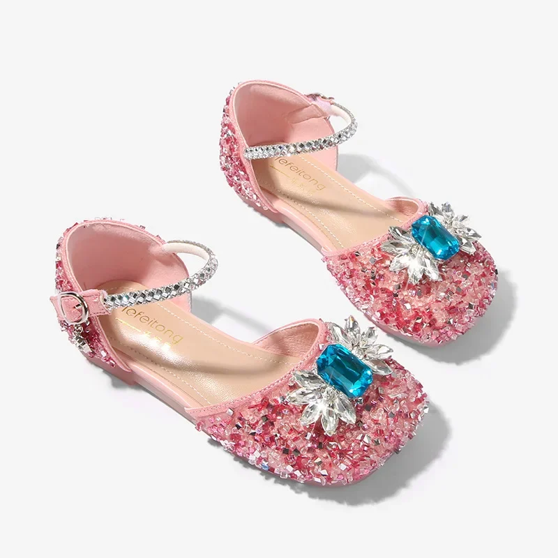 Sandalias de lujo para niños y niñas, zapatos planos con lentejuelas y diamantes de imitación, versátiles y dulces, para fiesta de boda y princesa