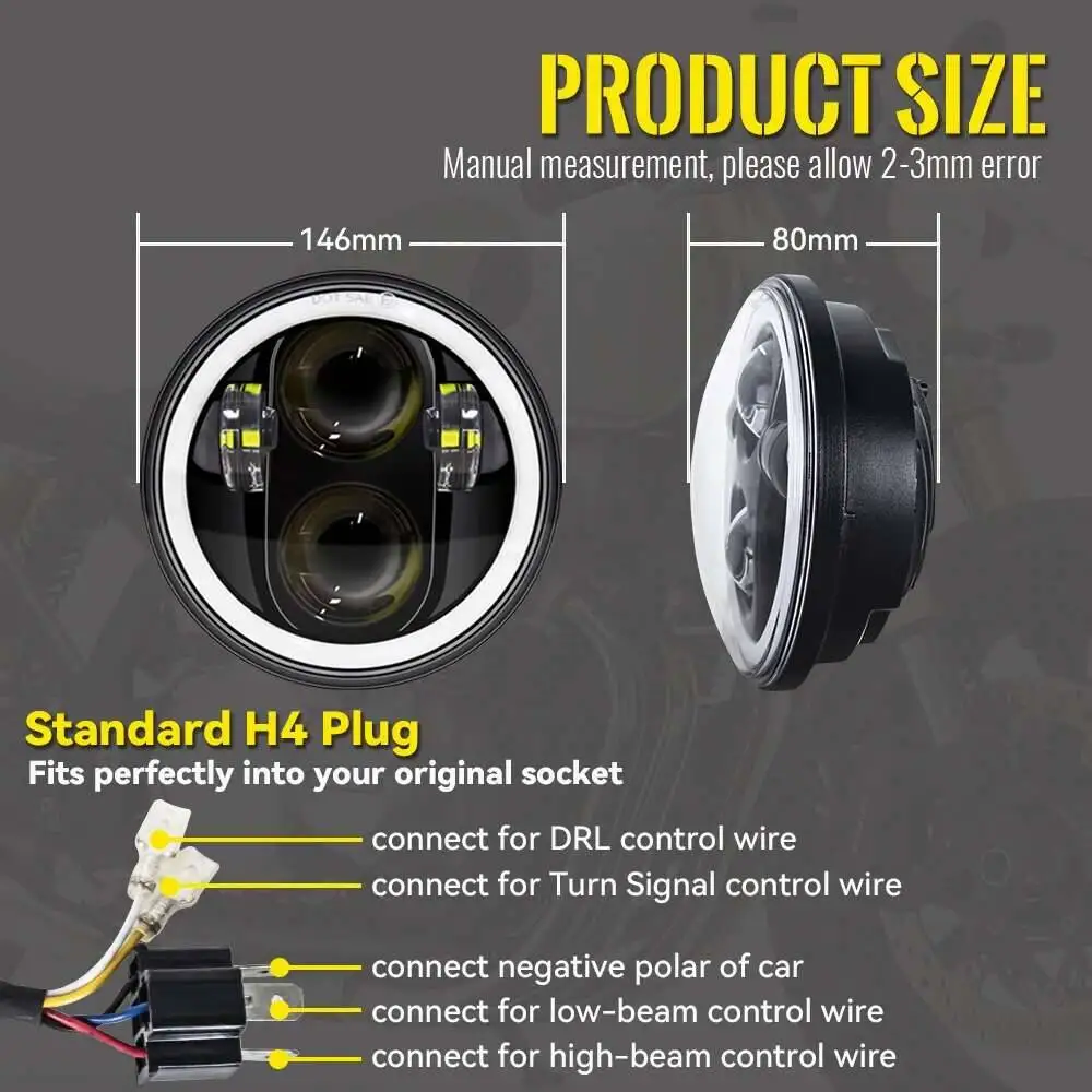 Motorcycle Headlight 5.75 Inch Lamp Halo For Triumph Rocket Iii 3 Speed Street Triple & Thunde 5 3/4 Inch image 5
