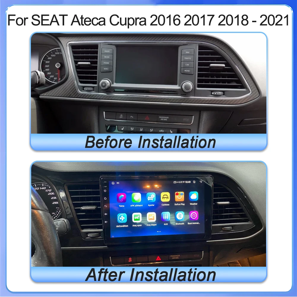 For SEAT Ateca Cupra 2016 2017 2018 - 2021 Car Radio Multimedia Player Auto Stereo GPS Touch Screen WIFI Android 15 Bluetooth 5G