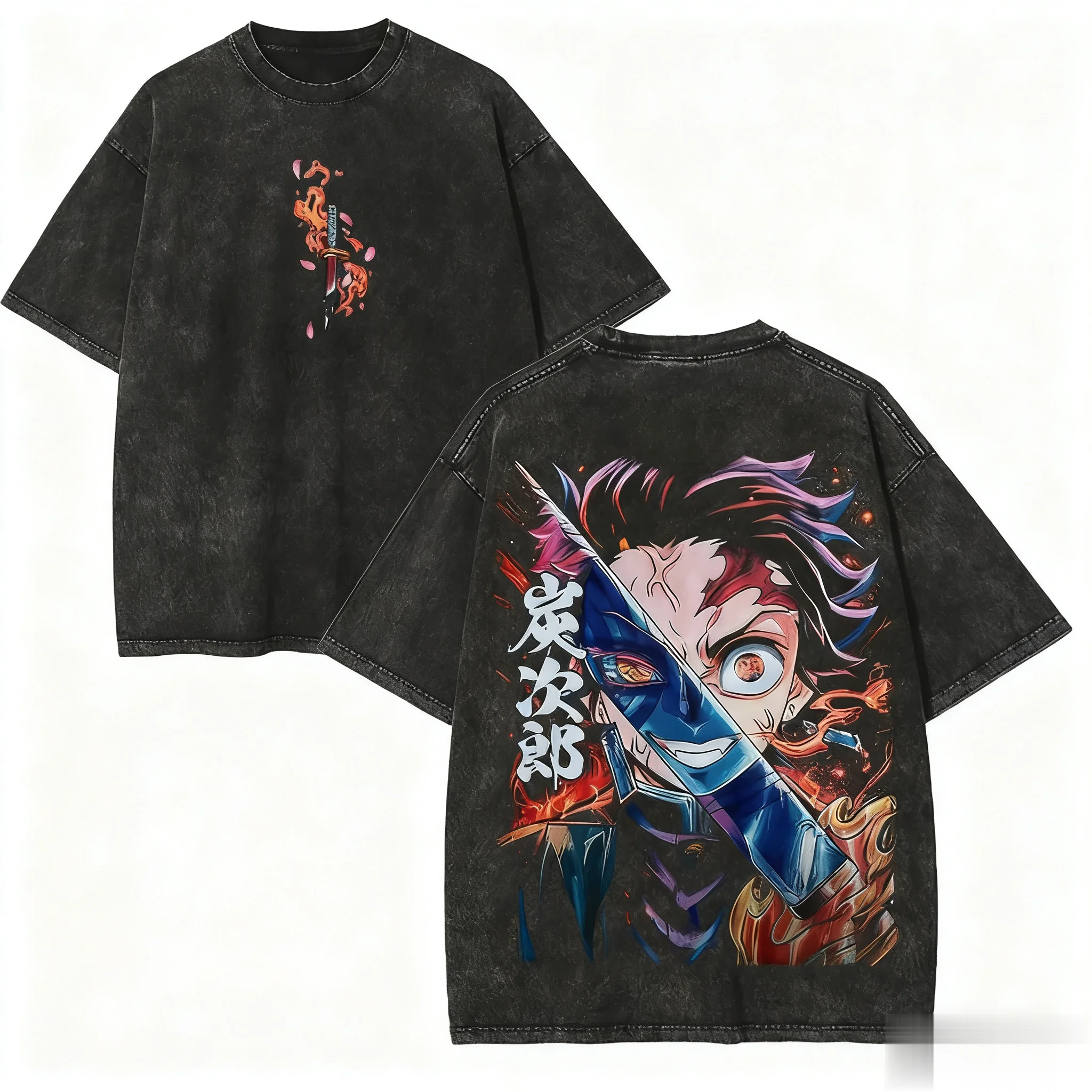 T-shirt grafica unisex anime giapponese Demon Slayer T-shirt grafica lavata uomo donna manica corta top casual Y2k vestiti streetwear