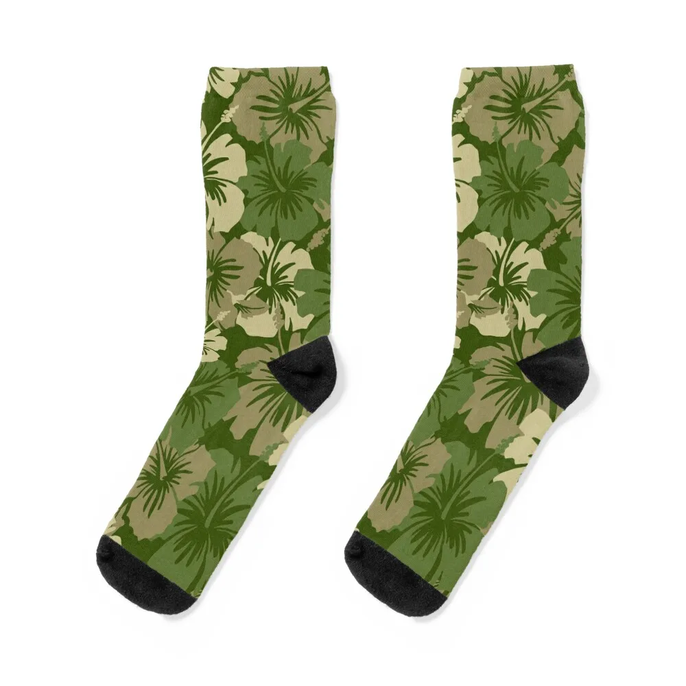 

Epic Hibiscus Hawaiian Floral Aloha Shirt Print - Olive Green Socks christmas gifts cartoon kawaii Ladies Socks Men's