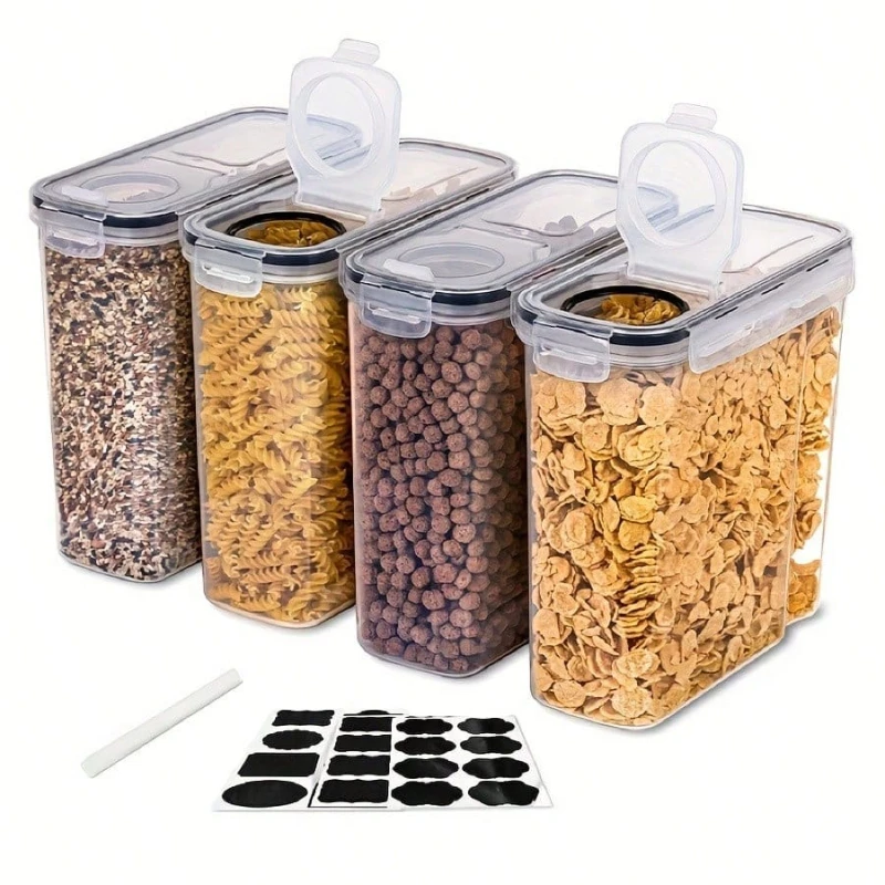 4 Pack Airtight Cereal Dry Food Storage Containers Kitchen Pantry for Flour Sugar Rice Nuts Snacks 4L
