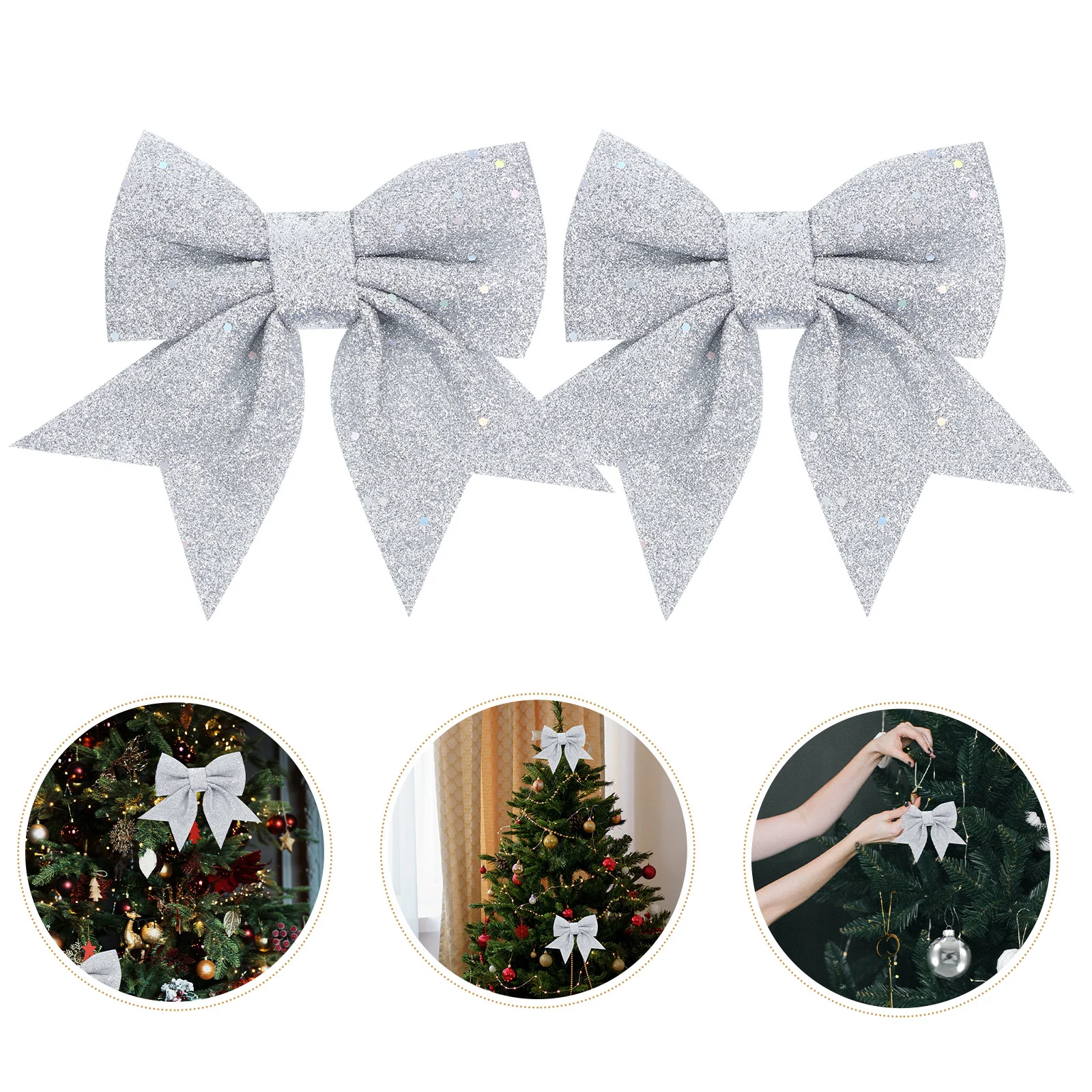 

2Pcs Butterfly Bow Decor 14Cm Sparkling Bowknots for Christmas Tree Decorations Reusable Holiday Ornament Indoor Xmas Party