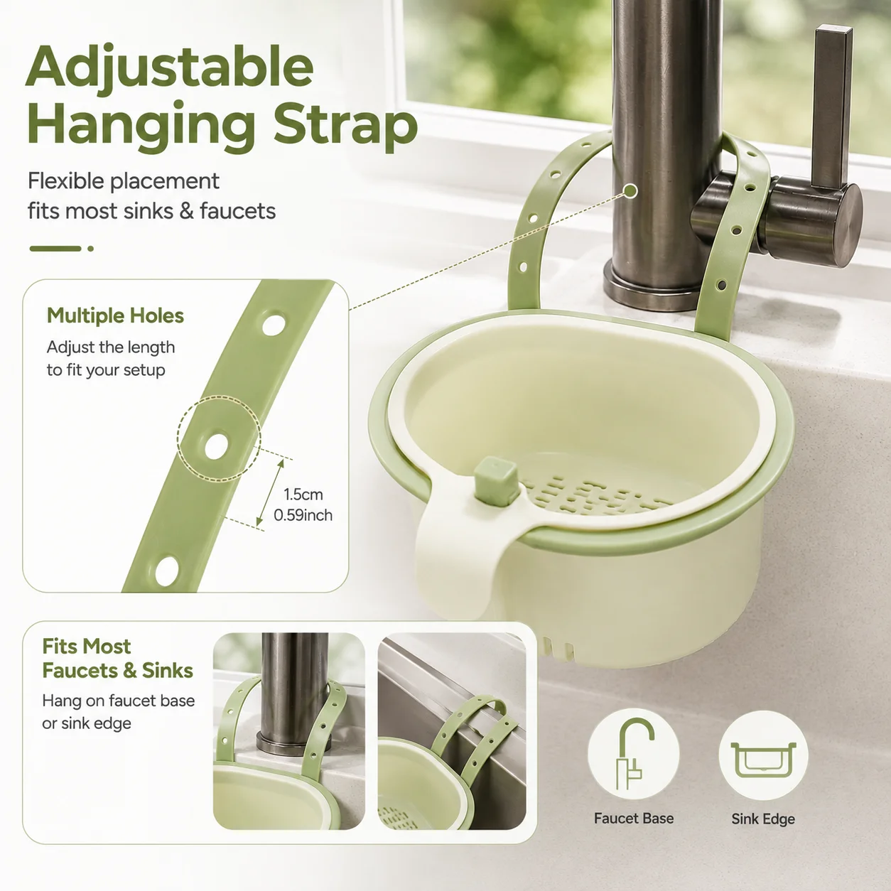 1 Pc Cactus‑Shaped Kitchen Sink Strainer Basket, Multifunctional Hanging Filter Basket With Press Automatic Dumping