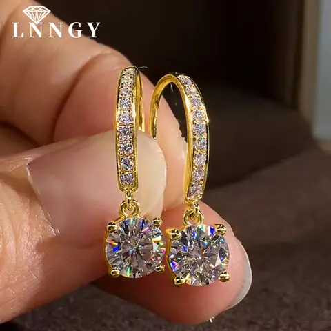 Lnngy Minimalist Dangle Earrings with 6.5mm Moissanite Pendant for Women Simple Elegant 14k Gold Filled Ear Accessories Jewelry